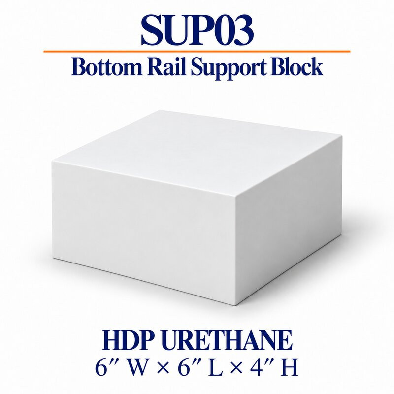 SUP03 HDP urethane bottom rail support block 6″ W × 6″ L × 4″ H