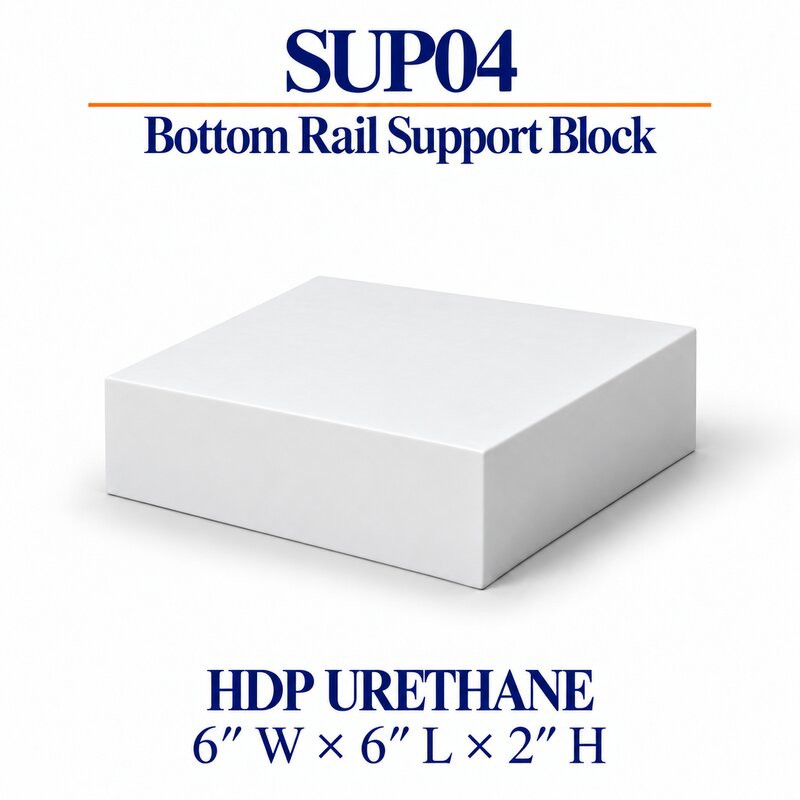 SUP04 HDP urethane bottom rail support block 6″ W × 6″ L × 2″ H