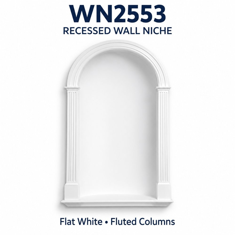 WN2553 Recessed Wall Niche with Fluted Columns, Flat white