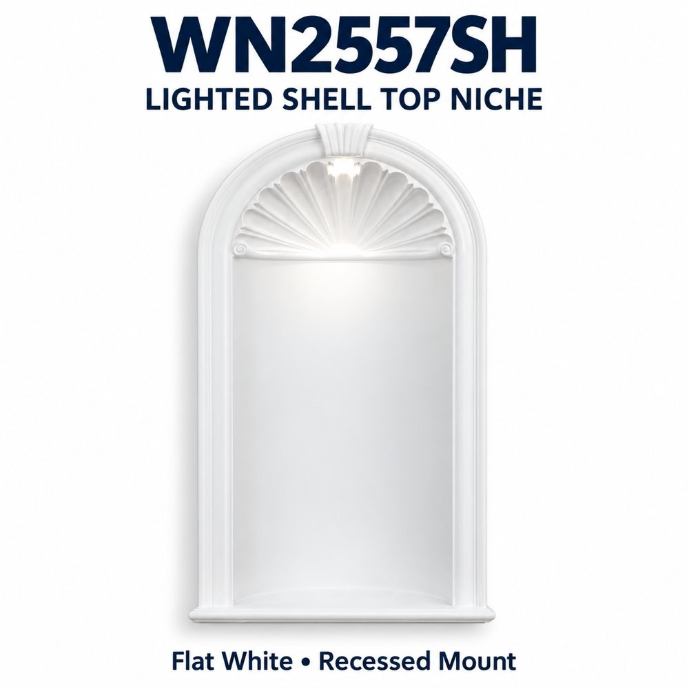 WN2557SH Lighted Shell Top Recessed Wall Niche, Flat white
