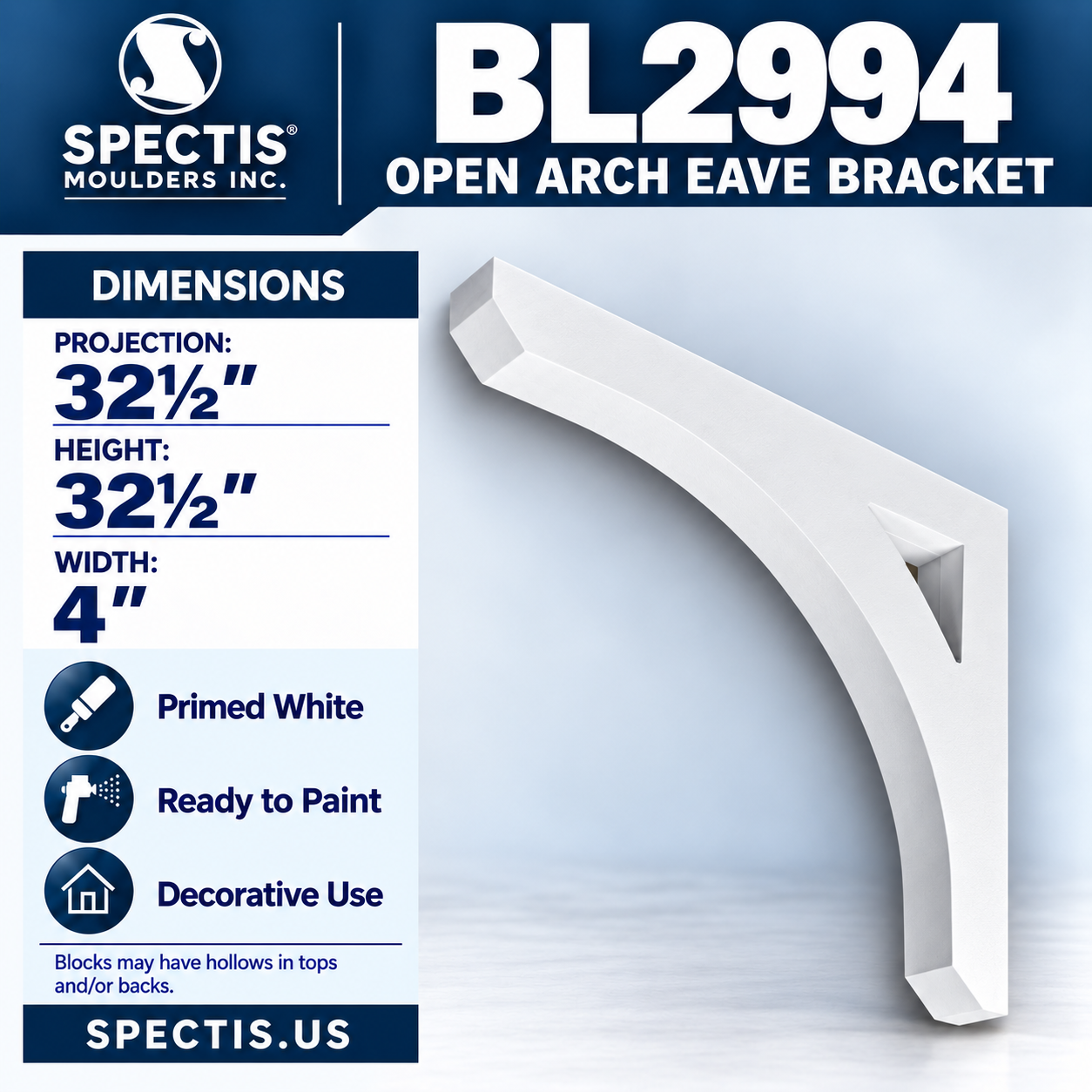 BL2994 Open Arch Eave Bracket 4"W x 32.5"H x 32.5"P