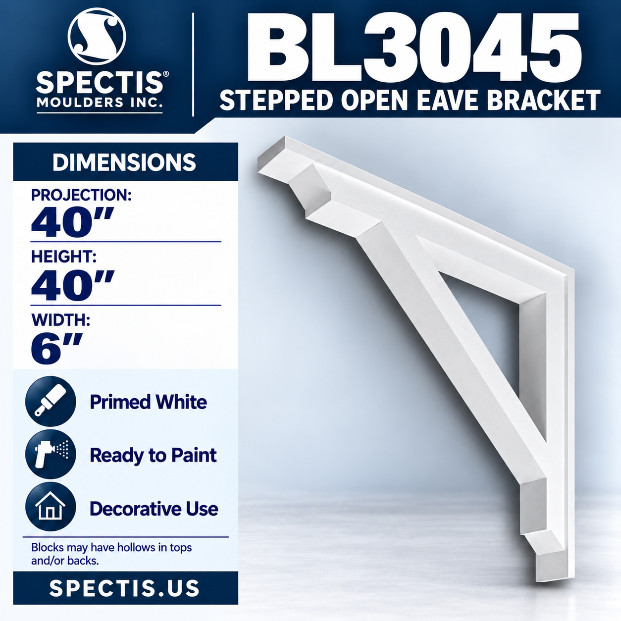 BL3045 Stepped Open Eave Bracket 6"W x 40"H x 40"P