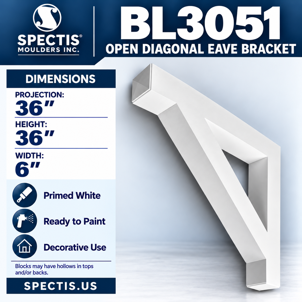 BL3051 Open Diagonal Eave Bracket 6"W x 36"H x 36"P