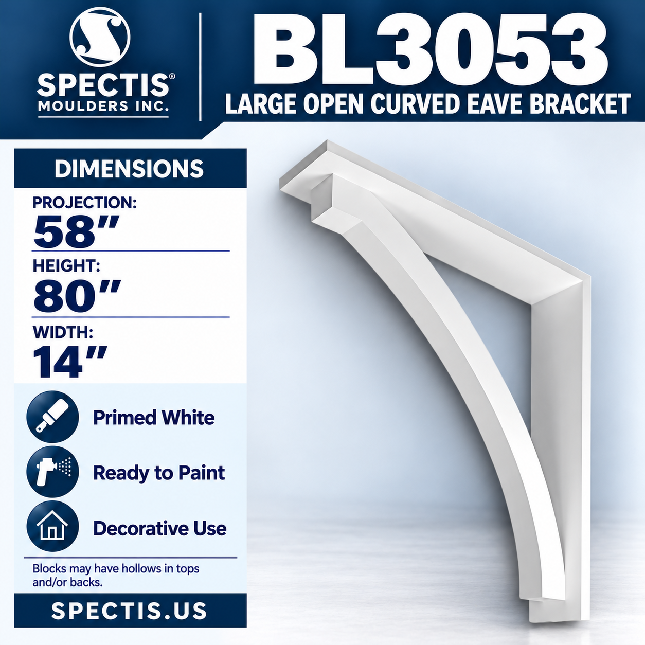 BL3053 Large Open Curved Eave Bracket 14"W x 80"H x 58"P