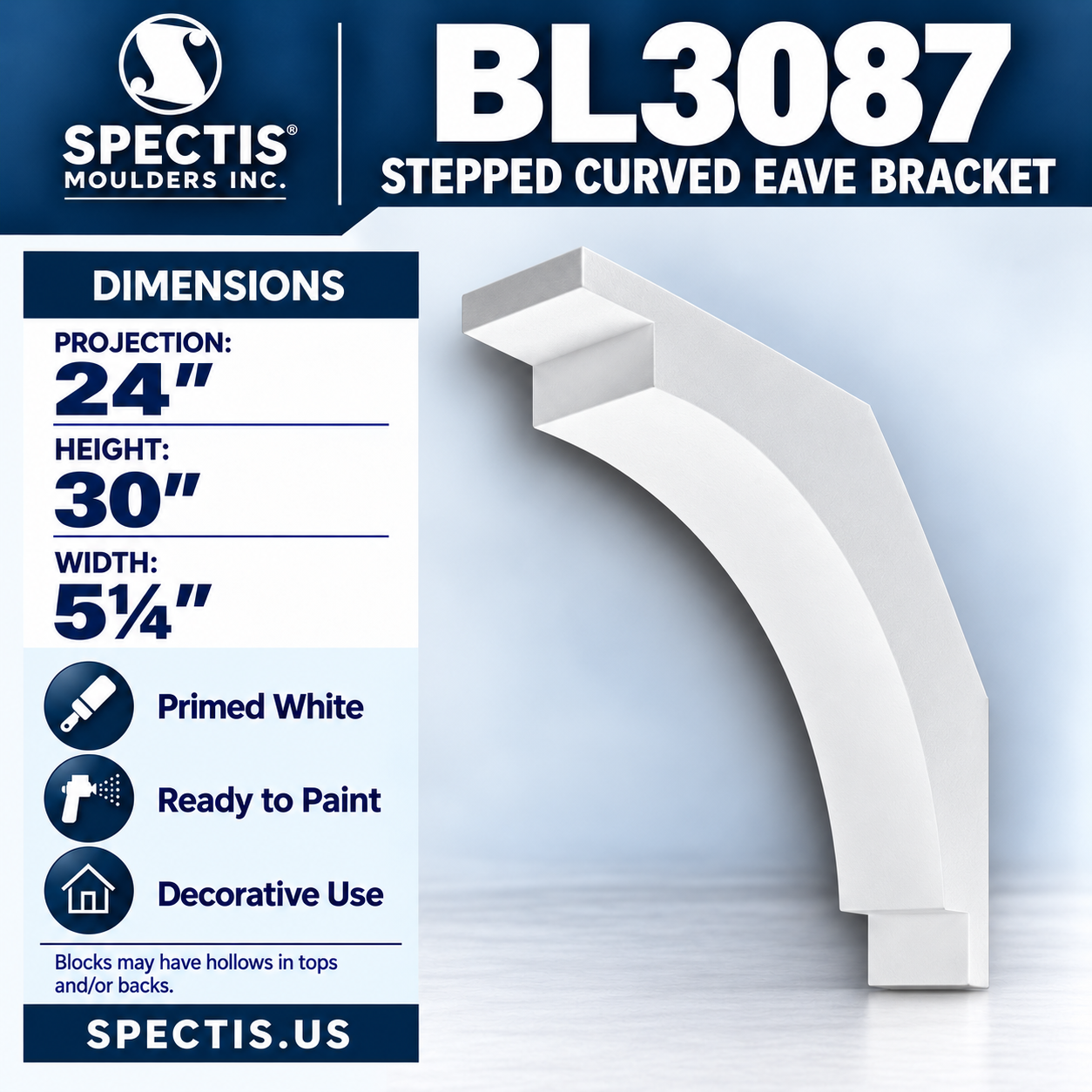 BL3087 Stepped Curved Eave Bracket 5.25"W x 30"H x 24"P