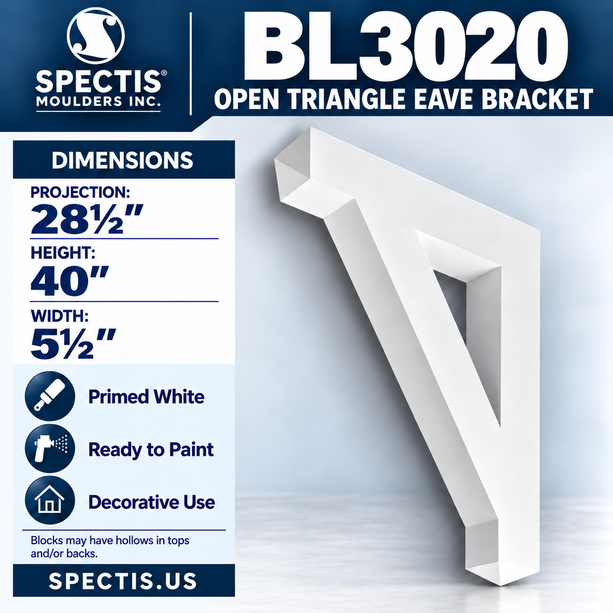 BL3020 Open Triangle Eave Bracket 5.5"W x 40"H x 28.5"P