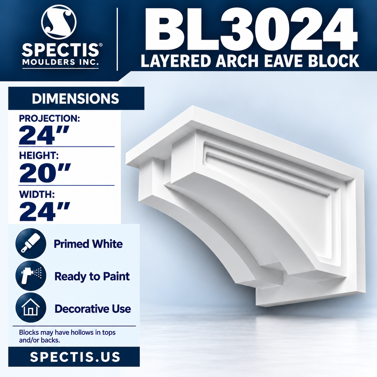 BL3024 Layered Arch Eave Block 24"W x 20"H x 24"P