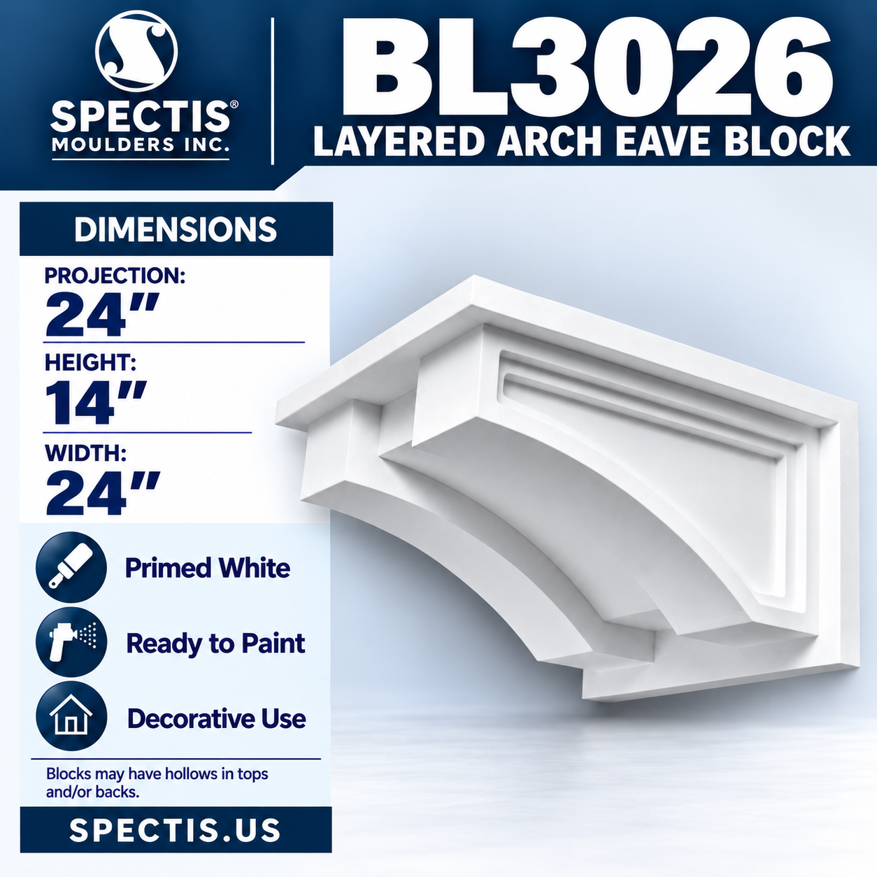 BL3026 Layered Arch Eave Block 24"W x 14"H x 24"P