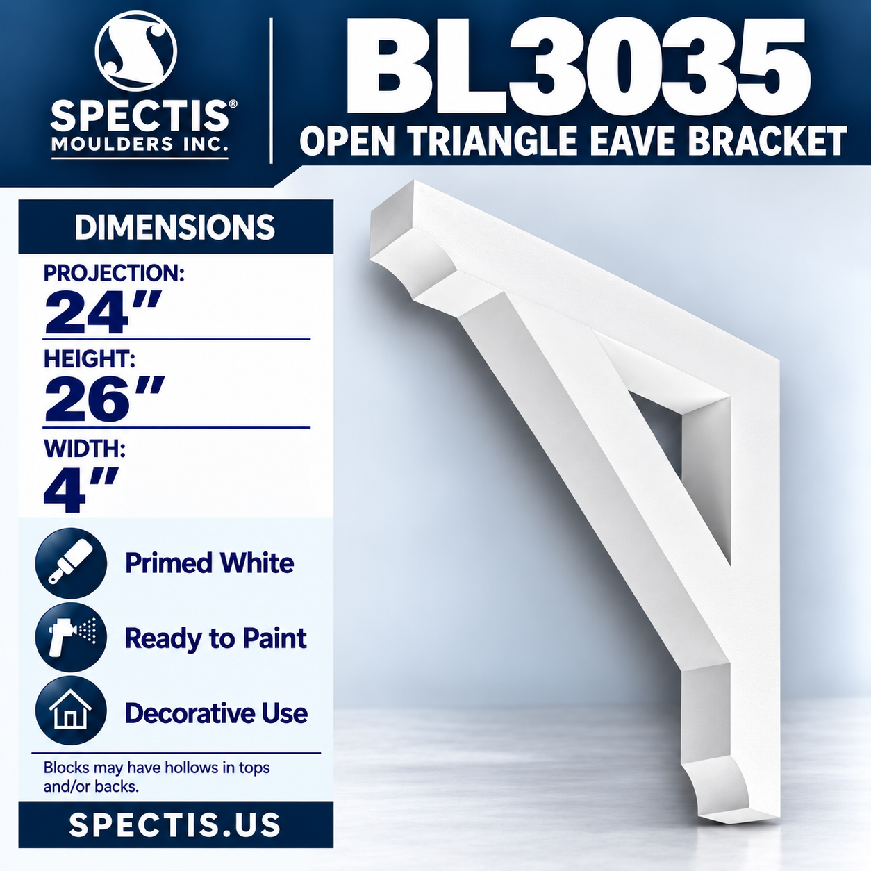 BL3035 Open Triangle Eave Bracket 4"W x 26"H x 24"P