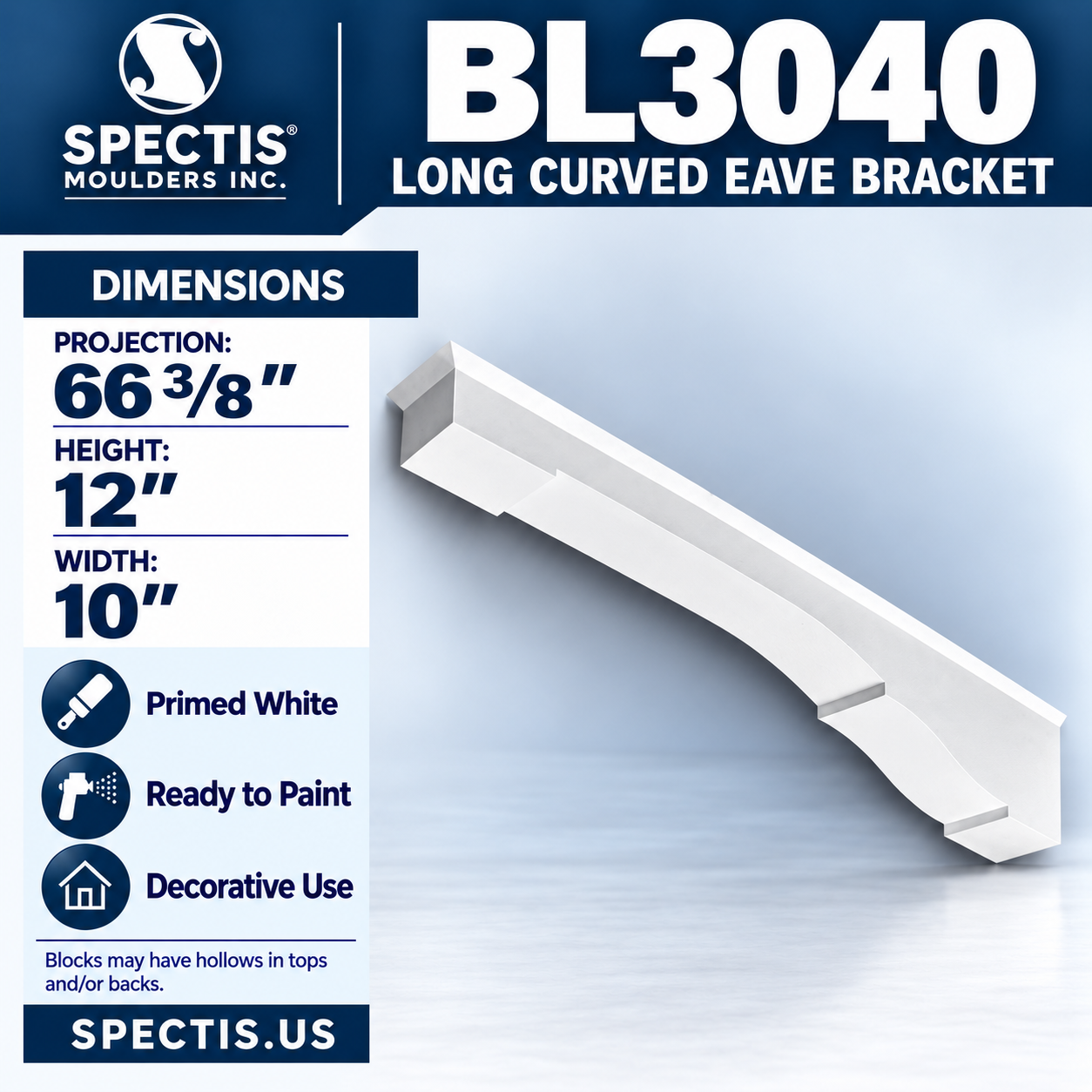 BL3040 Long Curved Eave Bracket 10"W x 12"H x 66.375"P