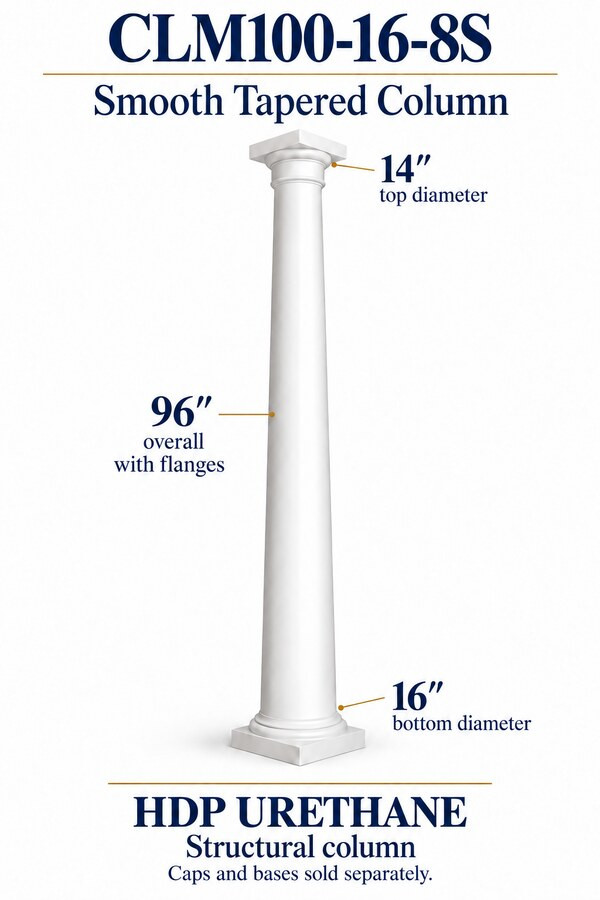 CLM100-16-8S Smooth Tapered Structural Column – 16″ bottom × 14″ top × 96″ overall