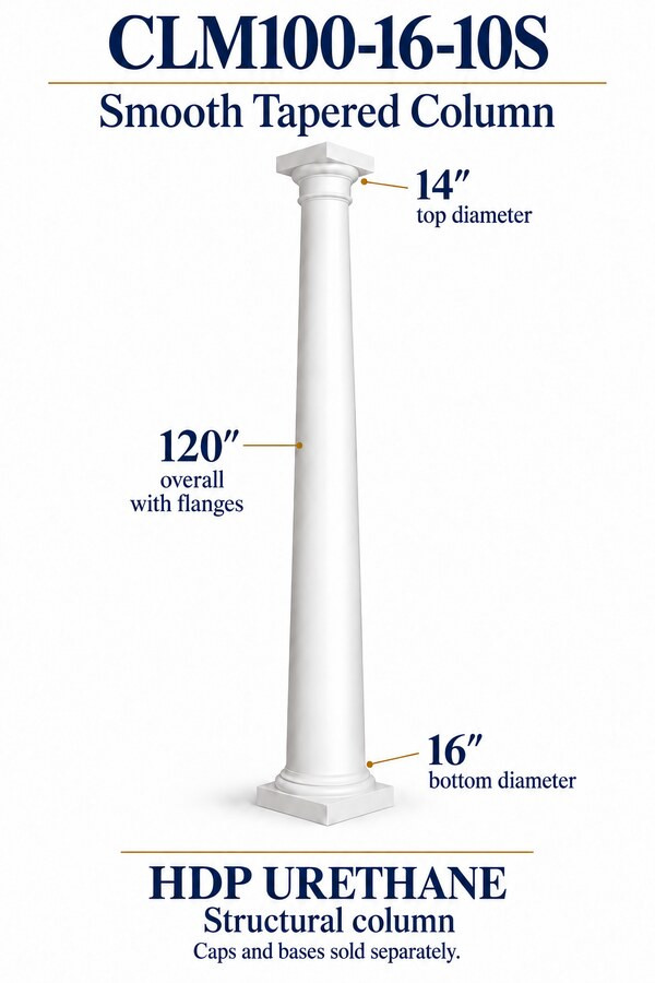 CLM100-16-10S Smooth Tapered Structural Column – 16″ bottom × 14″ top × 120″ overall