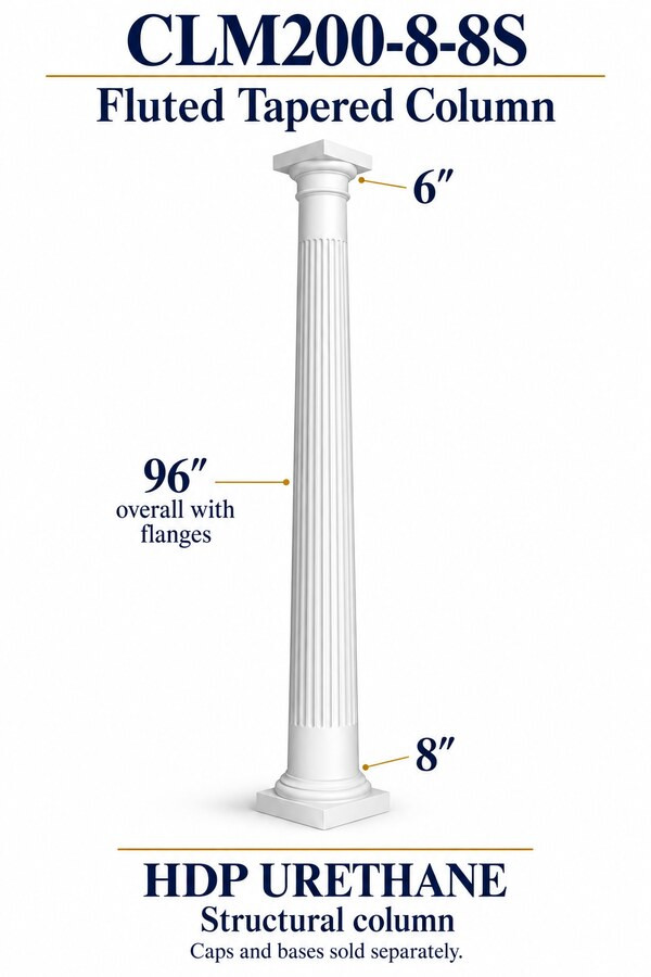 CLM200-8-8S Fluted Tapered Structural Column – 8″ bottom × 6″ top × 96″ overall
