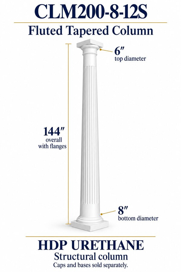 CLM200-8-12S Fluted Tapered Structural Column – 8″ bottom × 6″ top × 144″ overall
