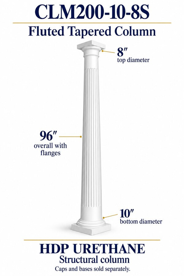 CLM200-10-8S Fluted Tapered Structural Column – 10″ bottom × 8″ top × 96″ overall
