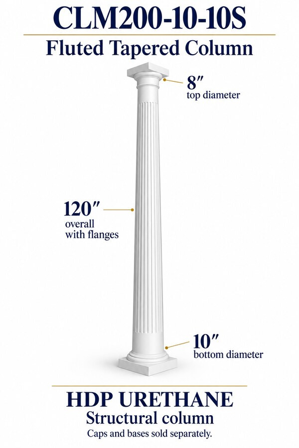 CLM200-10-10S Fluted Tapered Structural Column – 10″ bottom × 8″ top × 120″ overall