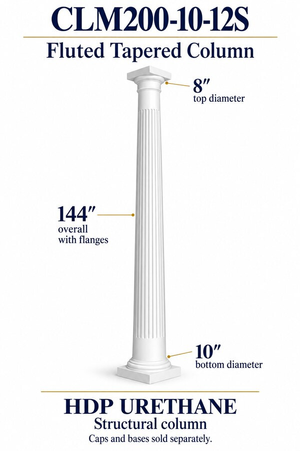CLM200-10-12S Fluted Tapered Structural Column – 10″ bottom × 8″ top × 144″ overall
