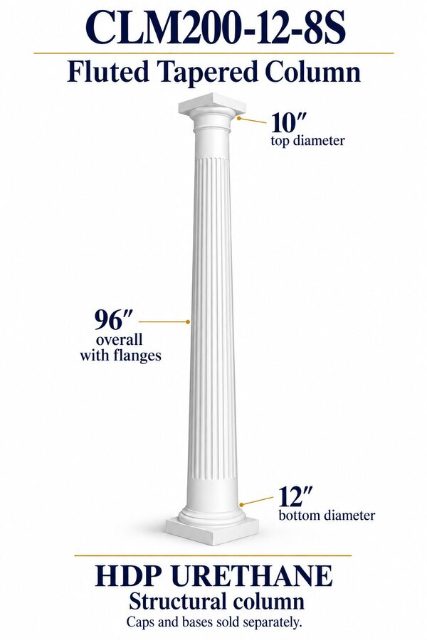 CLM200-12-8S Fluted Tapered Structural Column – 12″ bottom × 10″ top × 96″ overall