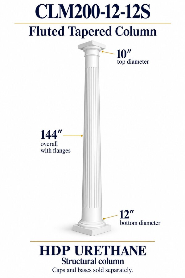 CLM200-12-12S Fluted Tapered Structural Column – 12″ bottom × 10″ top × 144″ overall