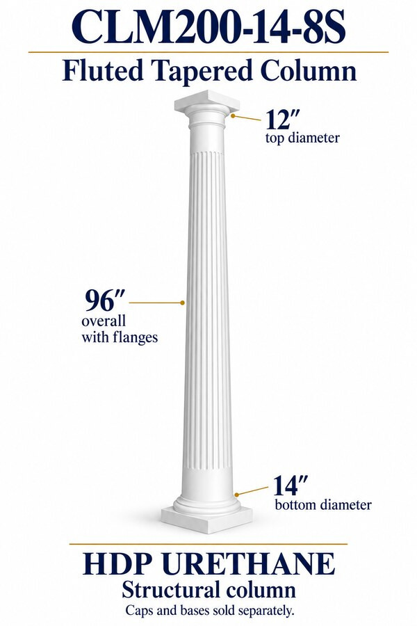 CLM200-14-8S Fluted Tapered Structural Column – 14″ bottom × 12″ top × 96″ overall