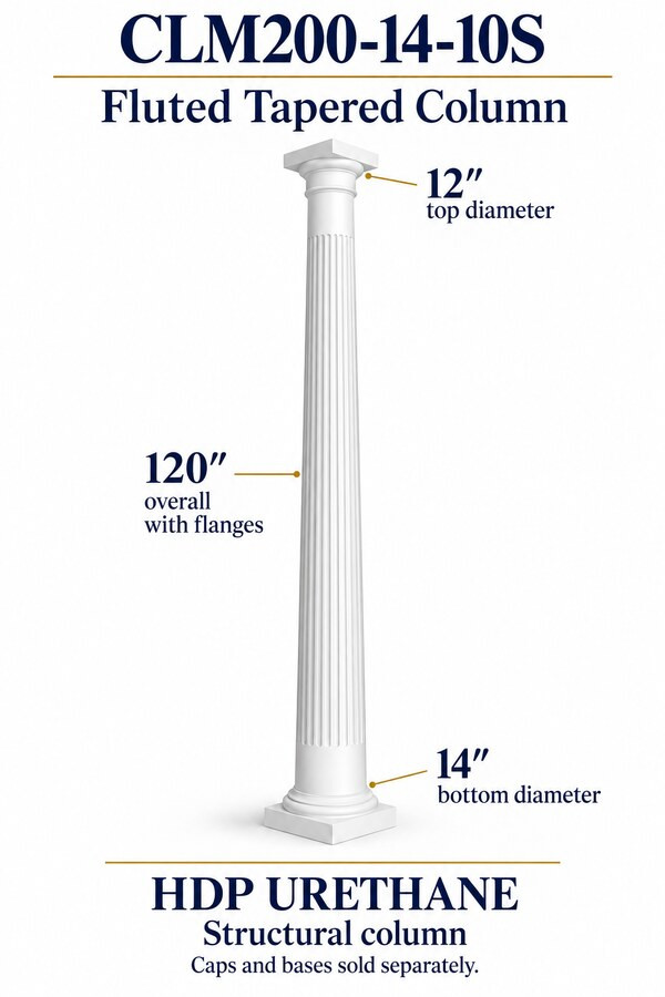 CLM200-14-10S Fluted Tapered Structural Column – 14″ bottom × 12″ top × 120″ overall
