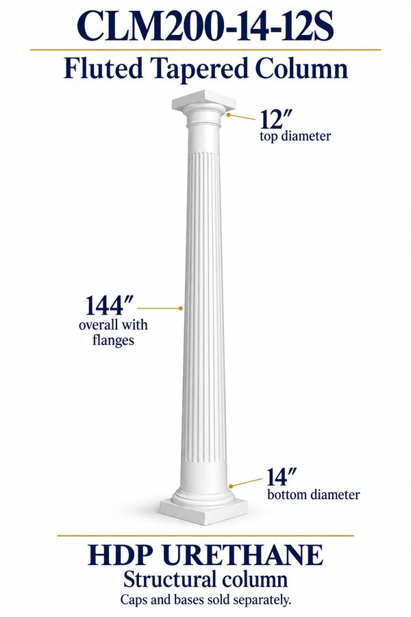 CLM200-14-12S Fluted Tapered Structural Column – 14″ bottom × 12″ top × 144″ overall