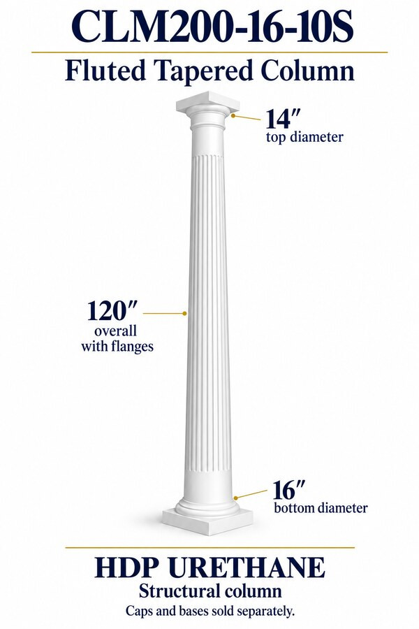 CLM200-16-10S Fluted Tapered Structural Column – 16″ bottom × 14″ top × 120″ overall