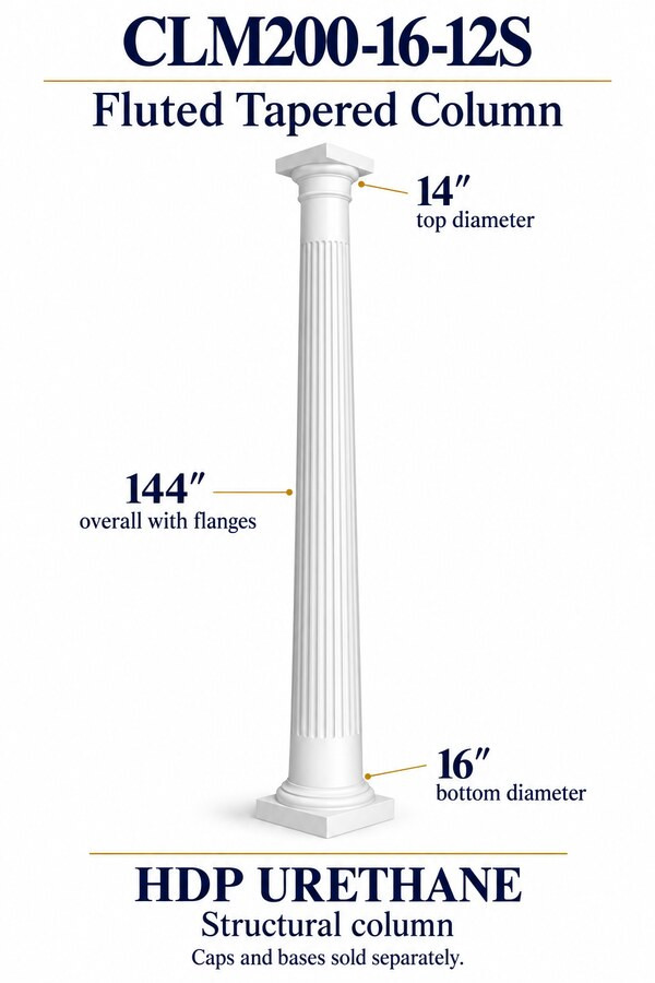 CLM200-16-12S Fluted Tapered Structural Column – 16″ bottom × 14″ top × 144″ overall