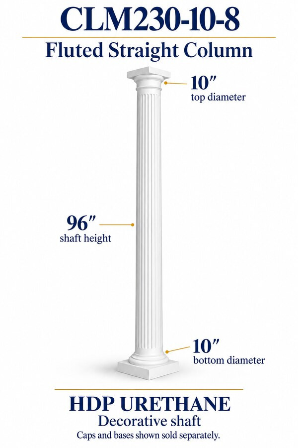 CLM230-10-8 Fluted Straight Decorative Column – 10″ diameter × 96″ shaft