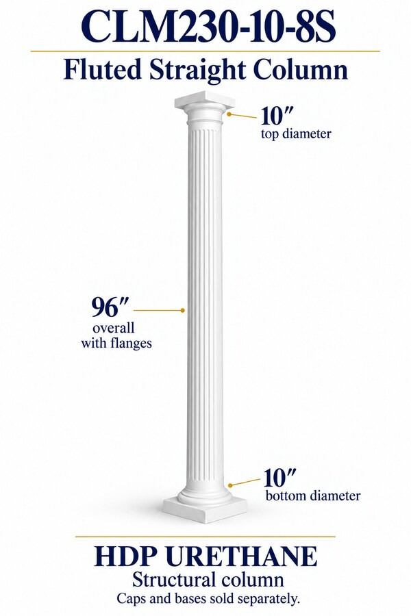 CLM230-10-8S Fluted Straight Structural Column – 10″ diameter × 96″ overall