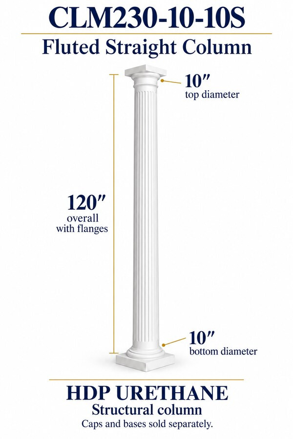 CLM230-10-10S Fluted Straight Structural Column – 10″ diameter × 120″ overall