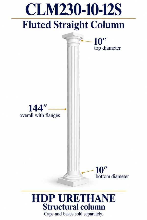 CLM230-10-12S Fluted Straight Structural Column – 10″ diameter × 144″ overall