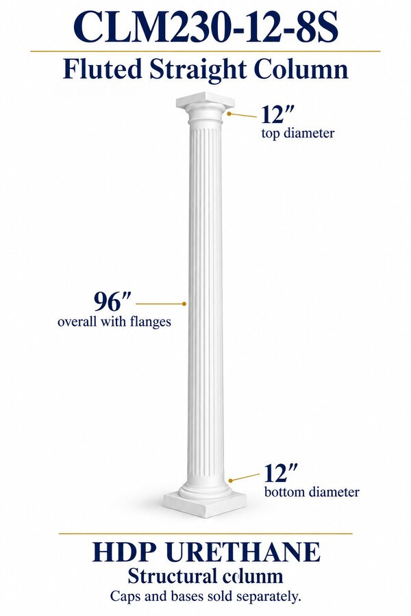 CLM230-12-8S Fluted Straight Structural Column – 12″ diameter × 96″ overall