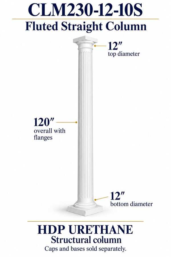 CLM230-12-10S Fluted Straight Structural Column – 12″ diameter × 120″ overall