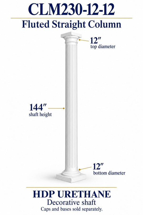 CLM230-12-12 Fluted Straight Decorative Column – 12″ diameter × 144″ shaft