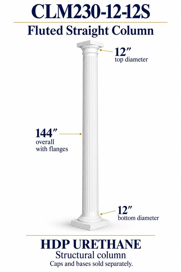 CLM230-12-12S Fluted Straight Structural Column – 12″ diameter × 144″ overall