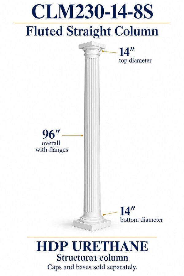CLM230-14-8S Fluted Straight Structural Column – 14″ diameter × 96″ overall