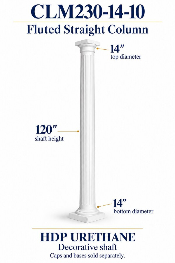 CLM230-14-10 Fluted Straight Decorative Column – 14″ diameter × 120″ shaft