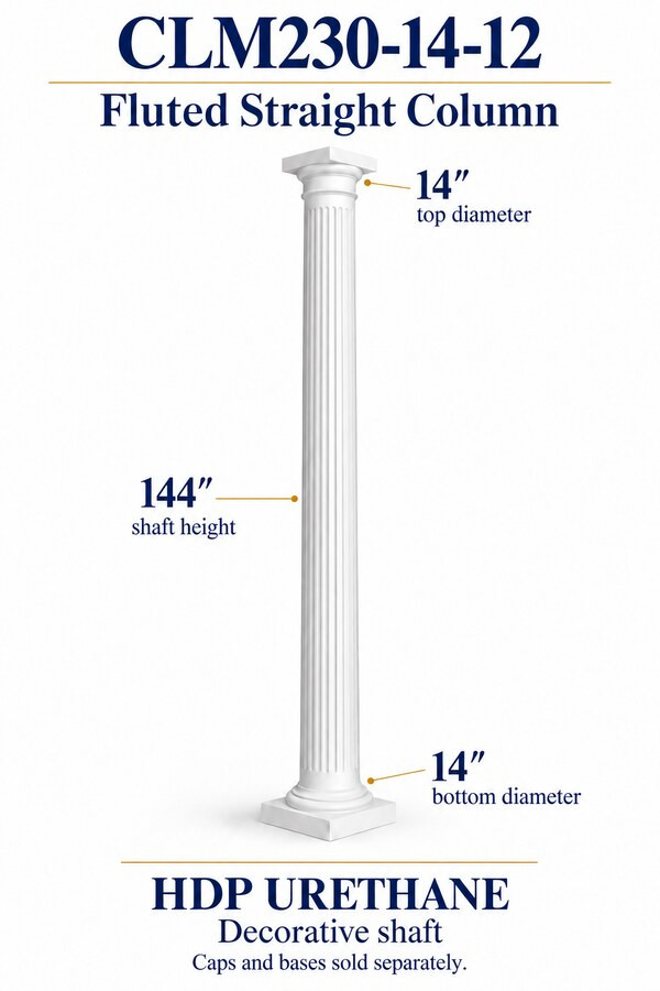 CLM230-14-12 Fluted Straight Decorative Column – 14″ diameter × 144″ shaft