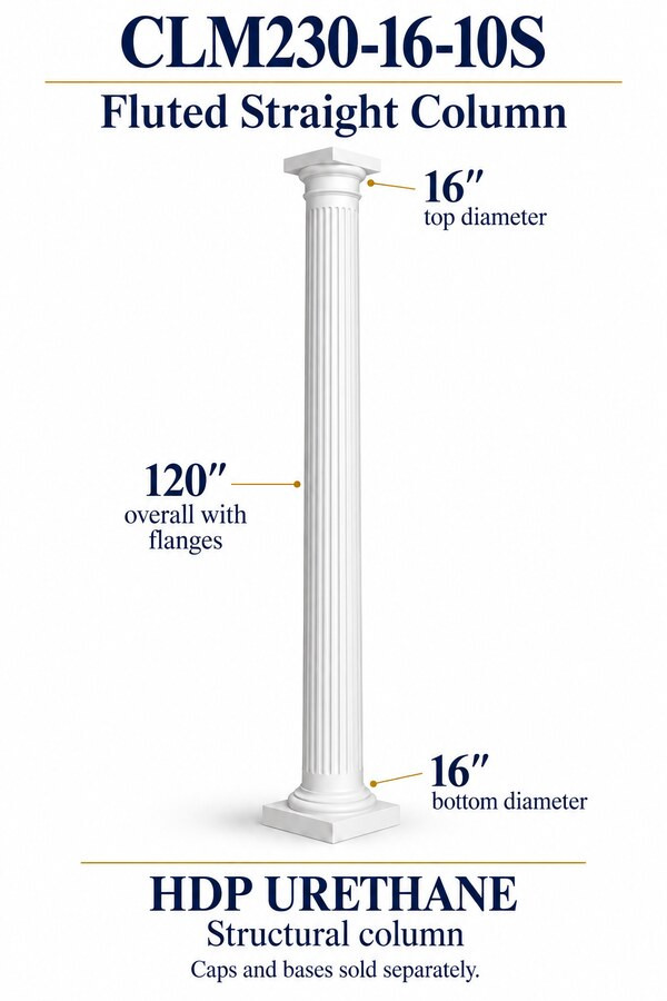 CLM230-16-10S Fluted Straight Structural Column – 16″ diameter × 120″ overall