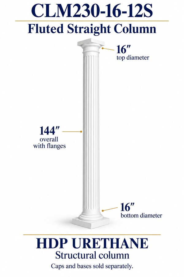CLM230-16-12S Fluted Straight Structural Column – 16″ diameter × 144″ overall