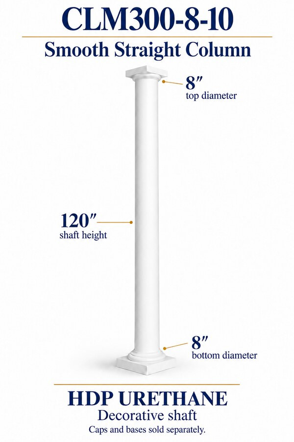 CLM300-8-10 Smooth Straight Decorative Column – 8″ diameter × 120″ shaft