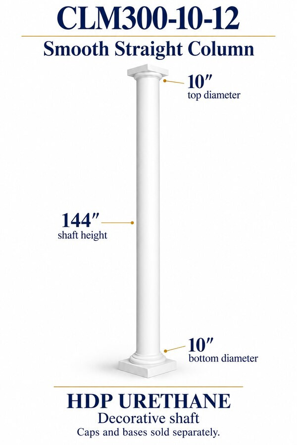 CLM300-10-12 Smooth Straight Decorative Column – 10″ diameter × 144″ shaft