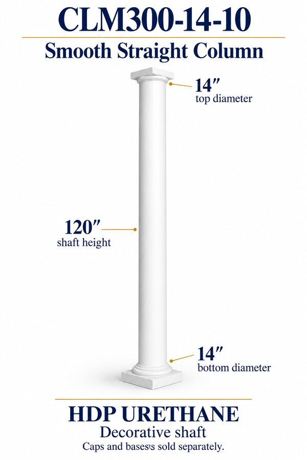 CLM300-14-10 Smooth Straight Decorative Column – 14″ diameter × 120″ shaft