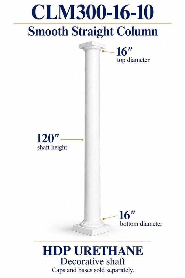 CLM300-16-10 Smooth Straight Decorative Column – 16″ diameter × 120″ shaft