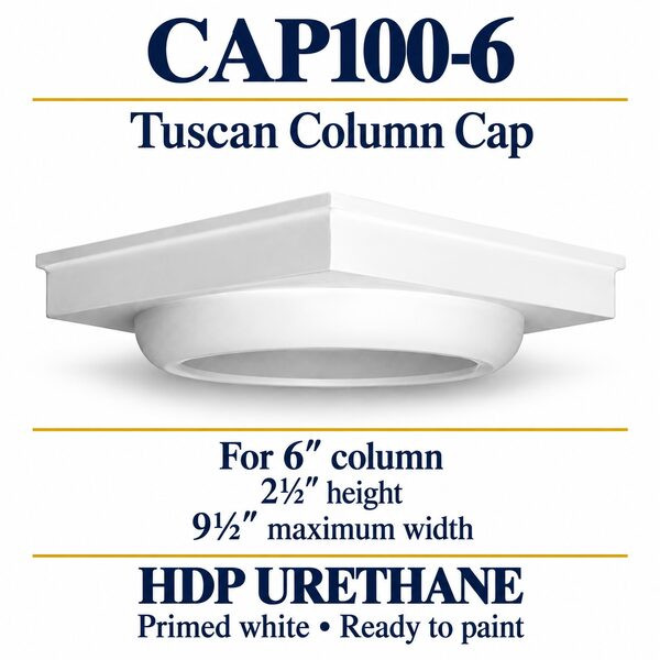 CAP100-6 Tuscan Column Cap – 9½″ maximum width × 2½″ height | Fits 6″ column
