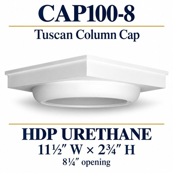 CAP100-8 Tuscan column cap, 11 and a half inches wide and 2 and three quarter inches high.