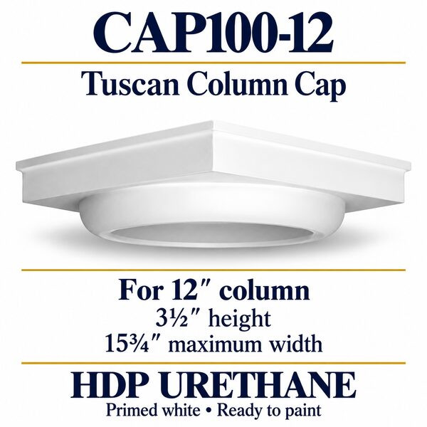 CAP100-12 Tuscan Column Cap – 15¾″ maximum width × 3½″ height | Fits 12″ column