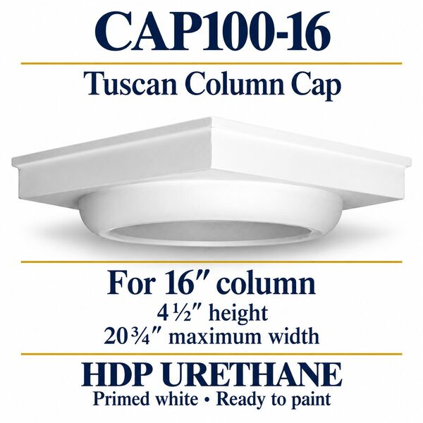 CAP100-16 Tuscan Column Cap – 20¾″ maximum width × 4½″ height | Fits 16″ column