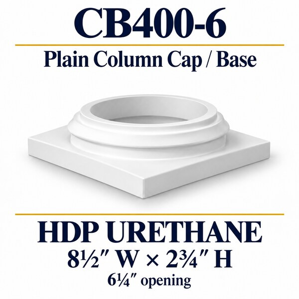CB400-6 Plain Column Cap or Base – 8½″ W × 2¾″ H | 6¼″ opening
